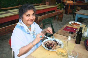 Linguine with mussels, squid and other good stuff at Ristorante Dondoli in Tuscany